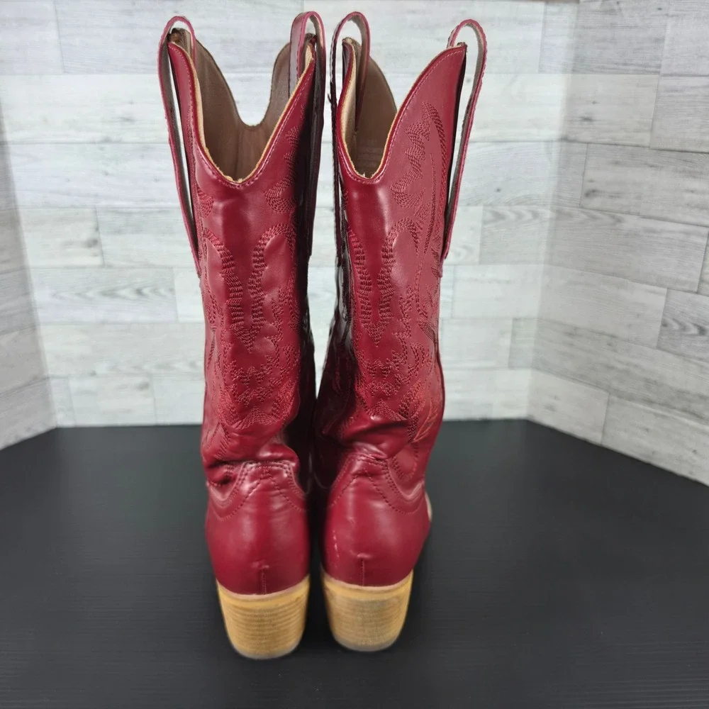 Arider Girl Kids Red Western Cowboy Boots Pointed Toe Stacked Heel Size 7 EUR 37